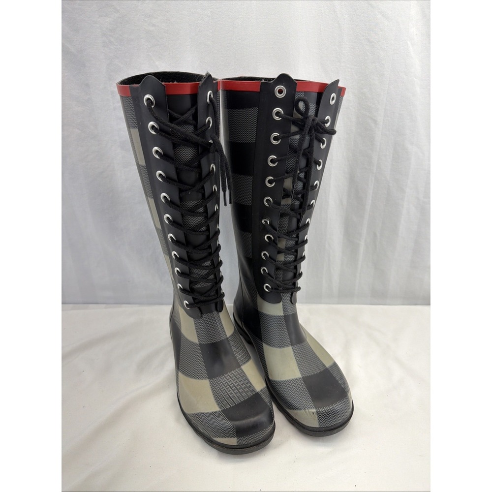 Chooka Checkerboard Plaid Rain Muck Boots Wellies Lace Up Size 10